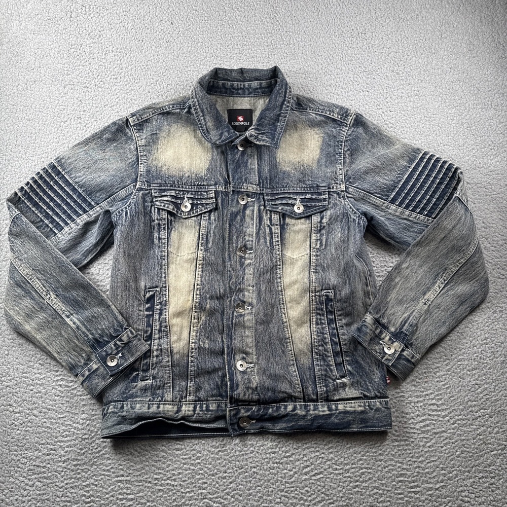 Vintage Southpole Denim Trucker Jacket‎ Mens M Button Up Faded Y2K Hip Hop 90's
